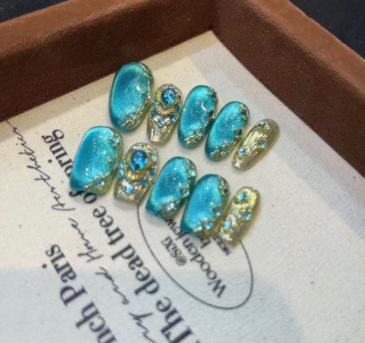 Jasmine Inspired Aqua Blue Nails [Handmade]