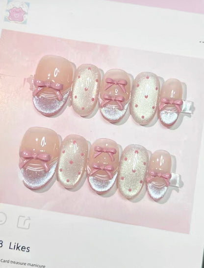 Ballet Cateye Pink Bow Nails [Handmade]