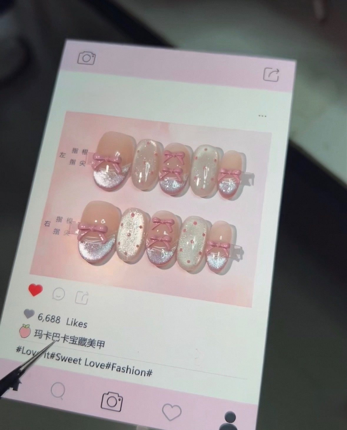 Ballet Cateye Pink Bow Nails [Handmade]