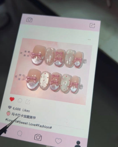 Ballet Cateye Pink Bow Nails [Handmade]