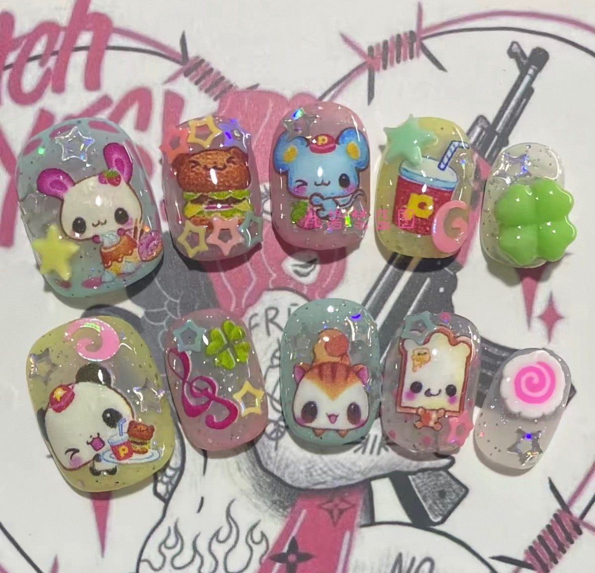 Heisei Y2K Kawaii Character Nails [Handmade]