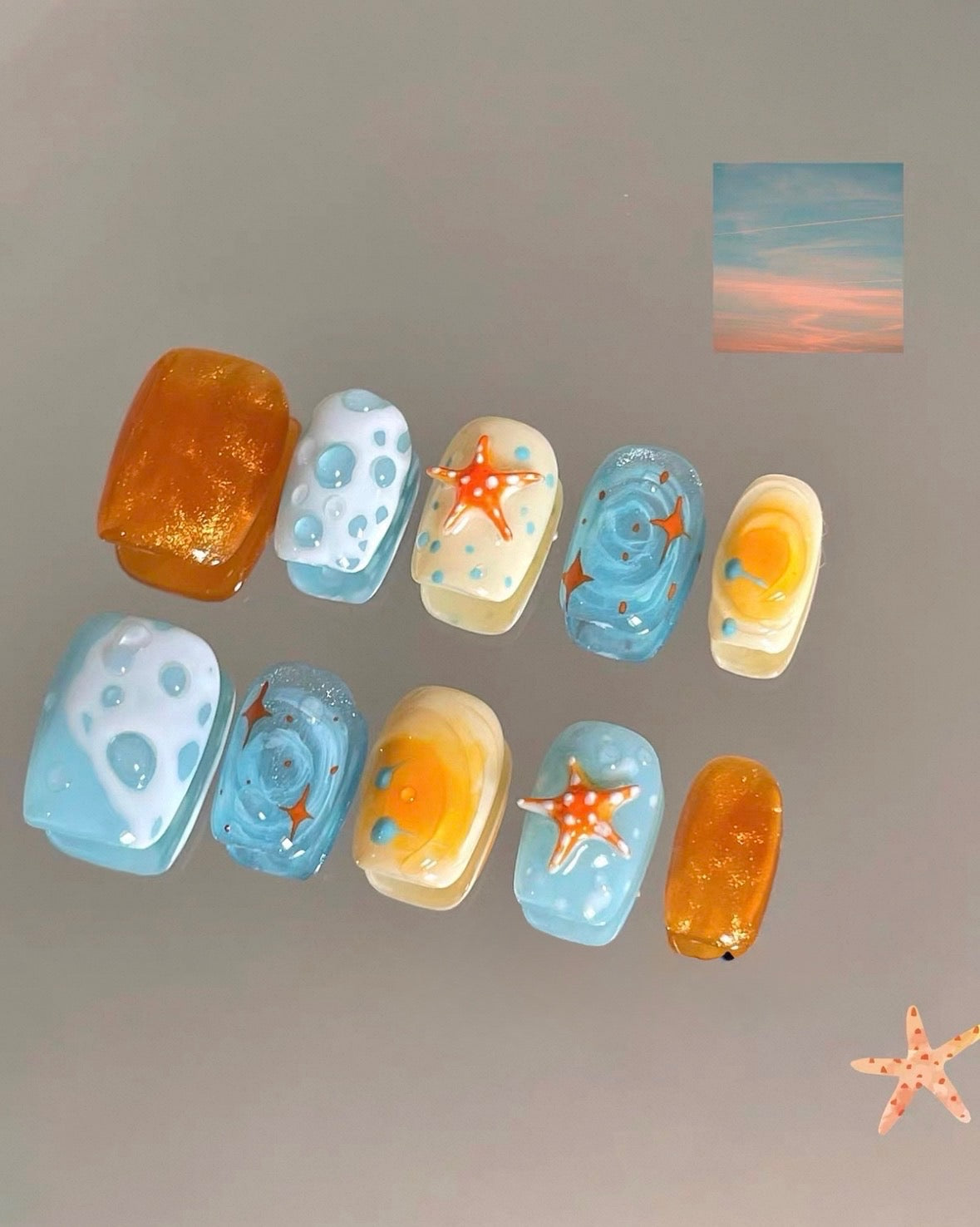 Starfish Sunset Beach Nails [Handmade]