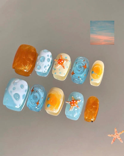 Starfish Sunset Beach Nails [Handmade]