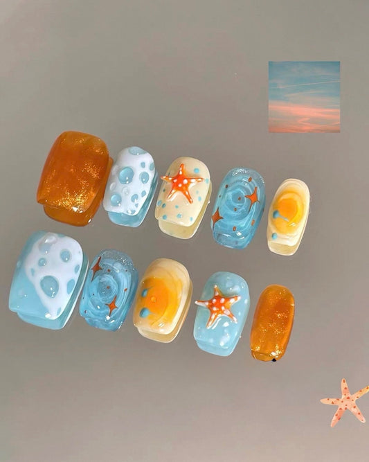 Starfish Sunset Beach Nails [Handmade]