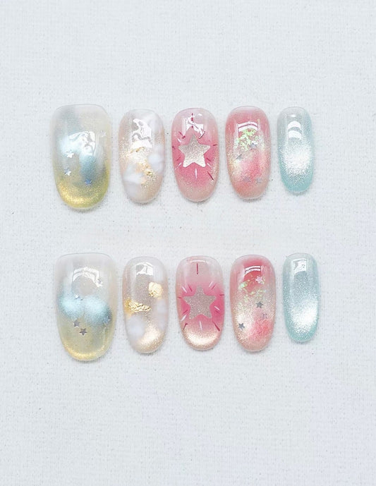 Radiant Glow Starry Cat-eye Nails [Handmade]
