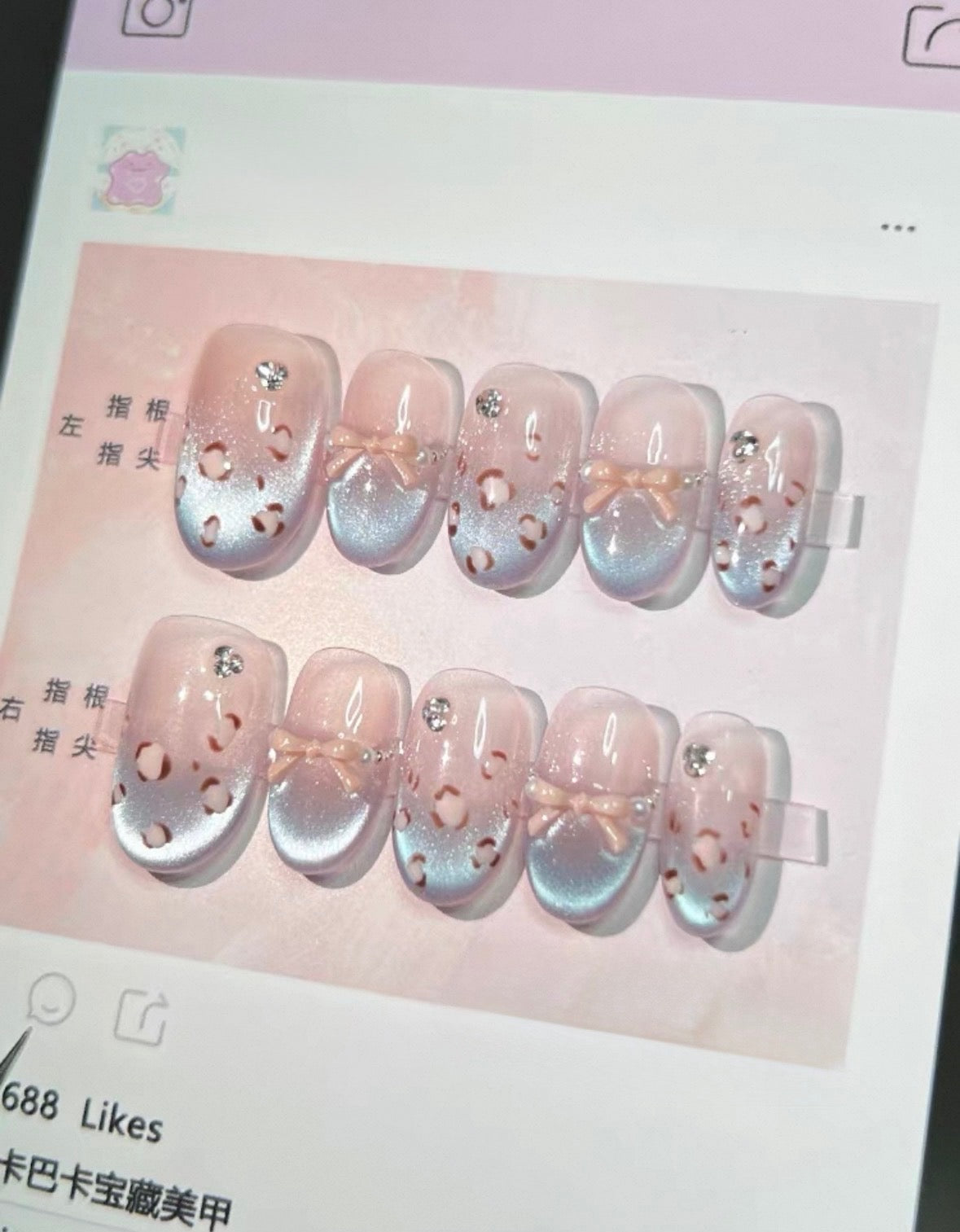 Blue Cateye Pink Leopard Print Nails [Handmade]