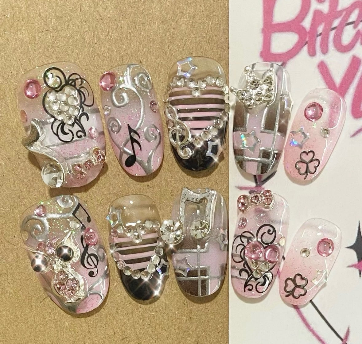 Y2K Style Musical Pink Nails [Handmade]
