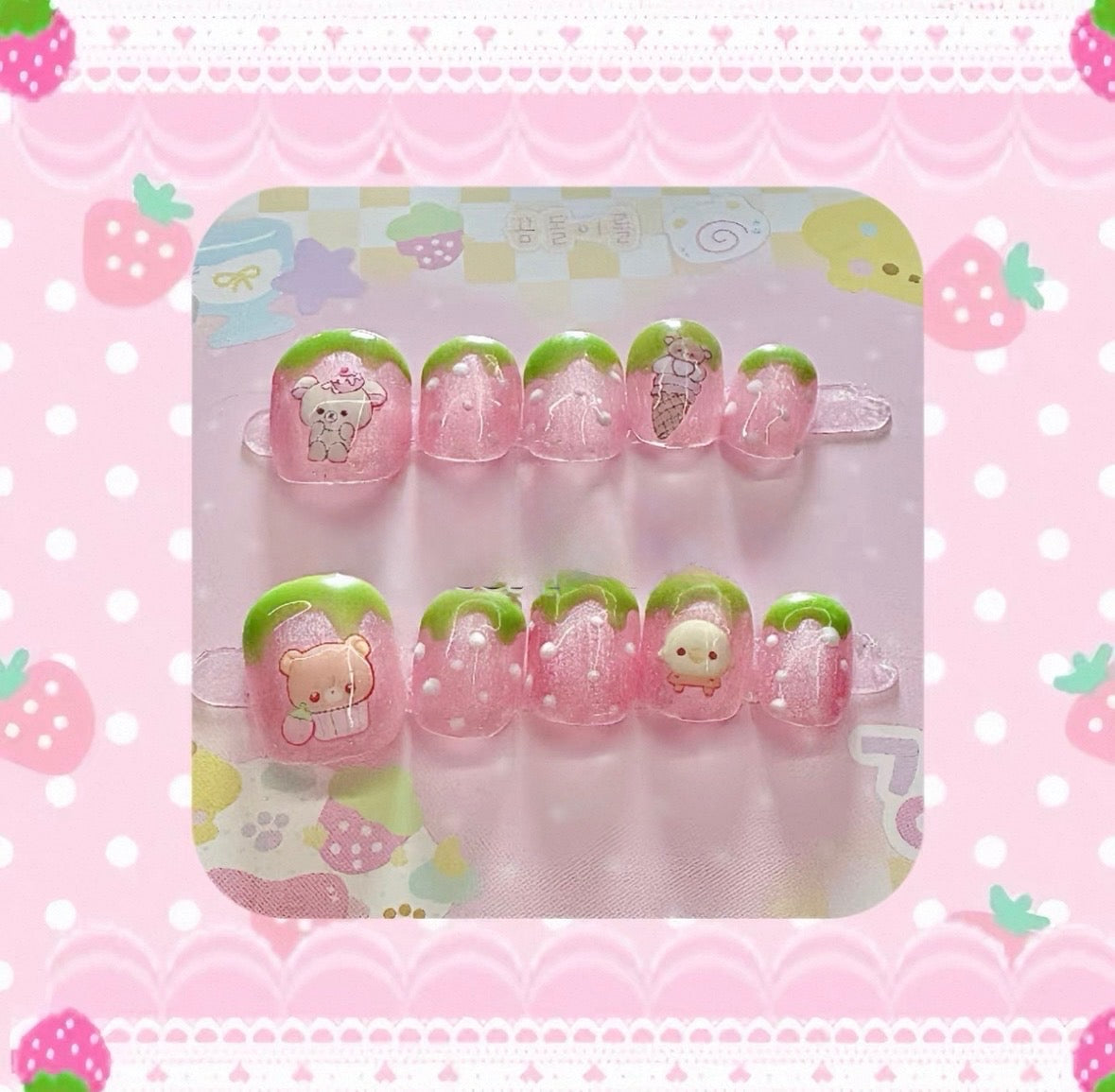 92.6 Strawberry Showa Era Rilakkuma Nails [Handmade]