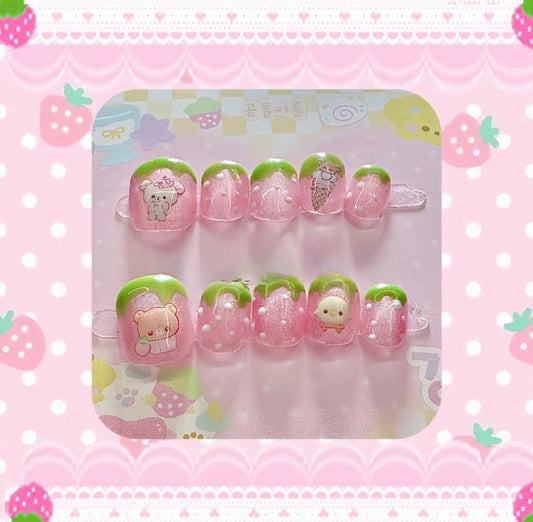 92.6 Strawberry Showa Era Rilakkuma Nails [Handmade]