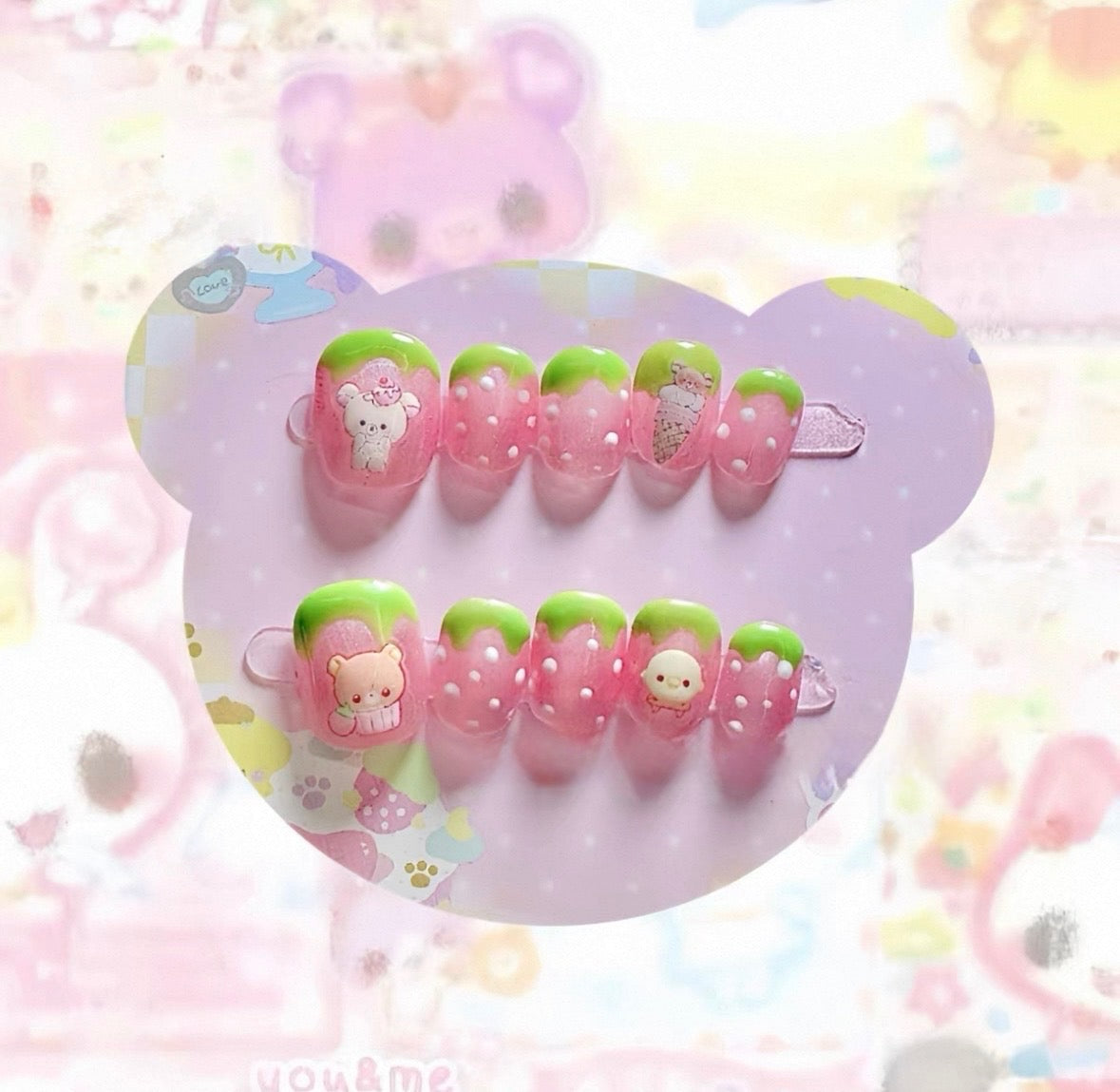 92.6 Strawberry Showa Era Rilakkuma Nails [Handmade]