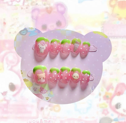 92.6 Strawberry Showa Era Rilakkuma Nails [Handmade]