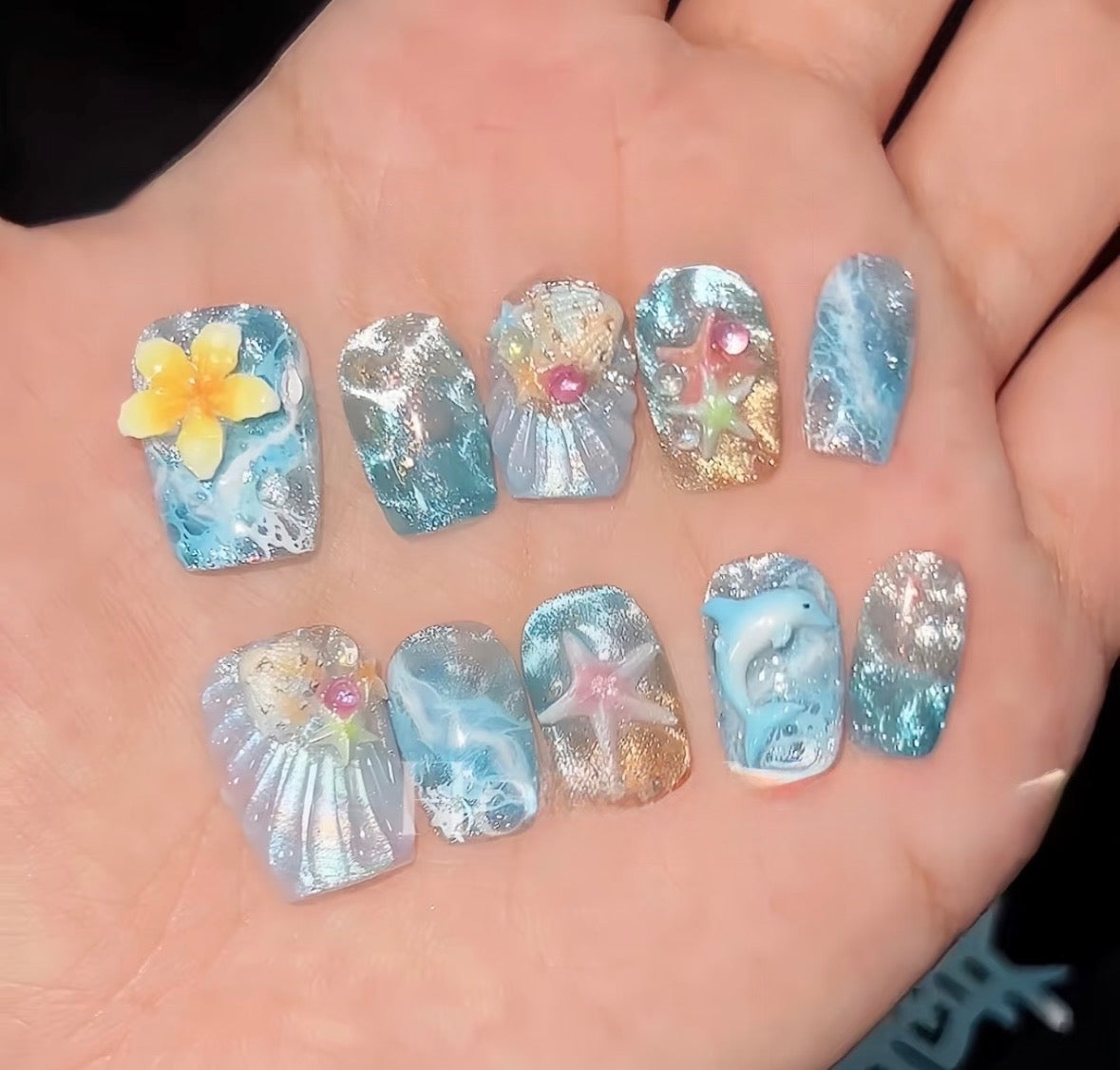 Blue Beach Sea Shell Nails [Handmade]